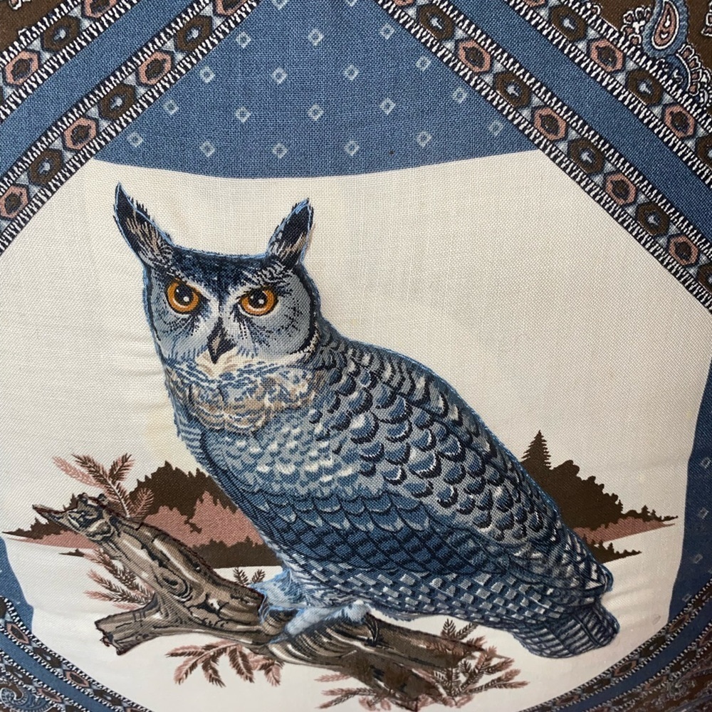Vintage 3D Bird ~ Owl Design throw pillows 15” x 14” Country Decor Mauve & Blue - Picture 3 of 9
